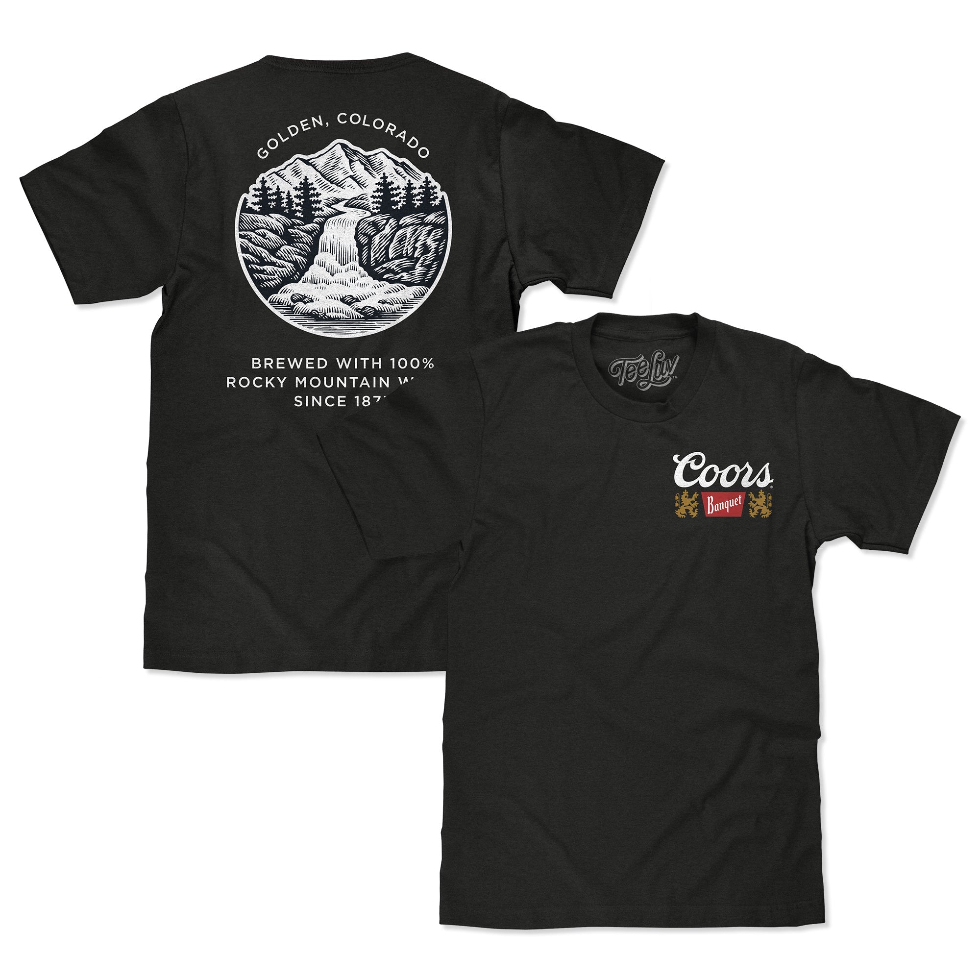 Coors Banquet Golden Colorado Left Chest Front and Back Beer T-Shirt Shirt - Vintage Black